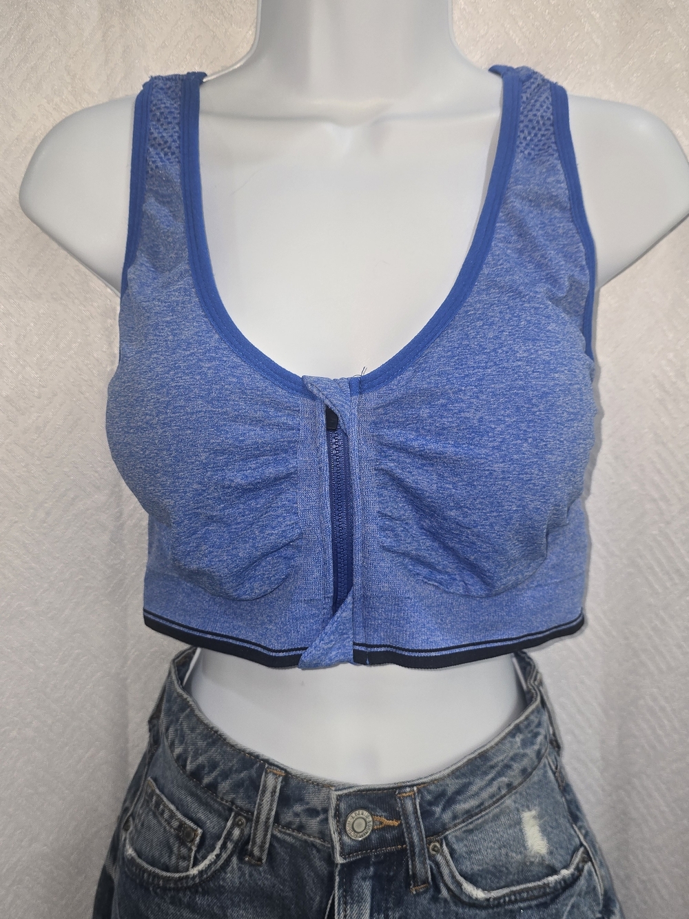 Front-Zip Heather Blue Crop Top - Women's Active Tank